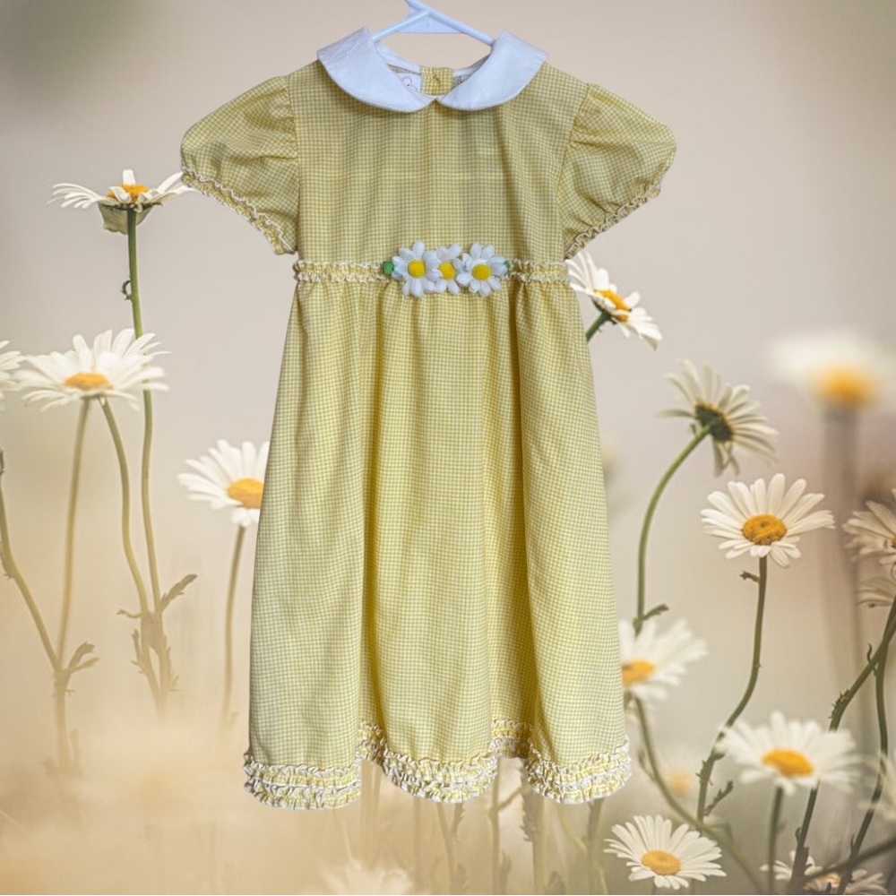 Youngland Yellow Gingham Dress With Daisies Girl’s Size 5 Easter Dress